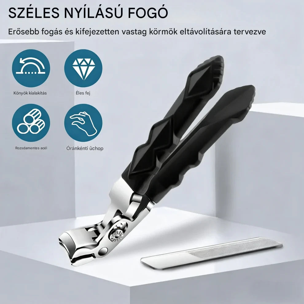 VeraNooks OrthoClip™ – professzionális körömvágó olló, ideális idősek, cukorbetegek, hátfájással vagy ízületi gyulladással küzdők számára.